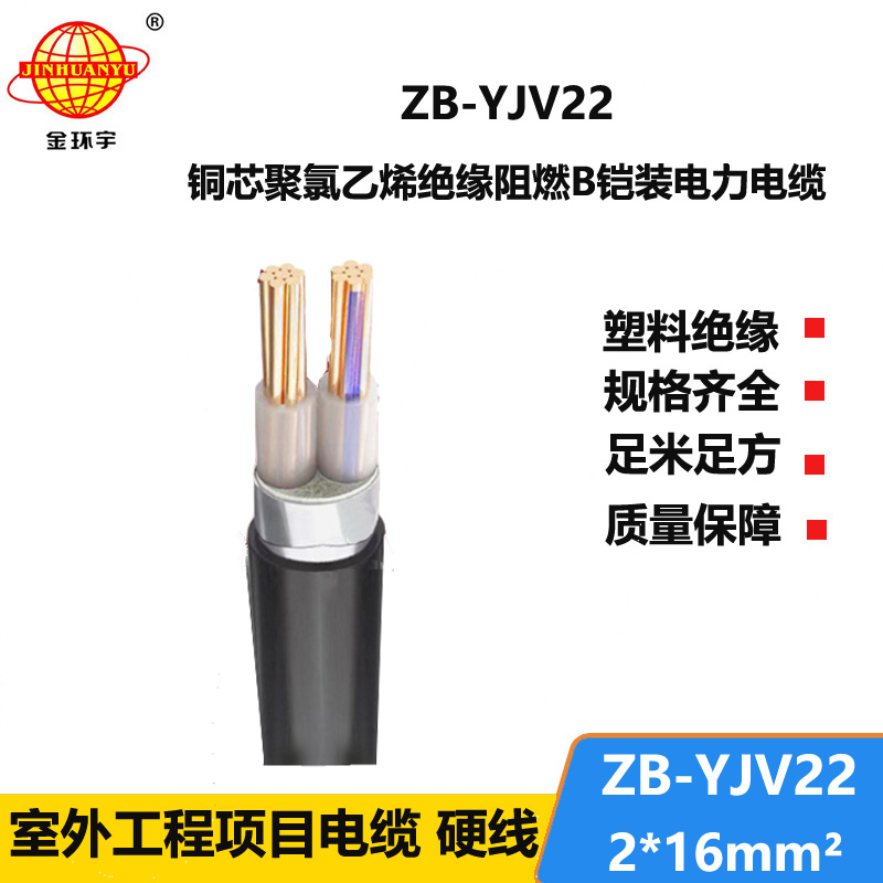 金环宇电缆 阻燃铠装地埋电缆ZB-YJV22-2X16平方 yjv22电缆