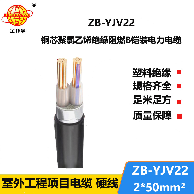 金环宇电缆 深圳钢带铠装电缆厂家 ZB-YJV22-2X50 阻燃电缆