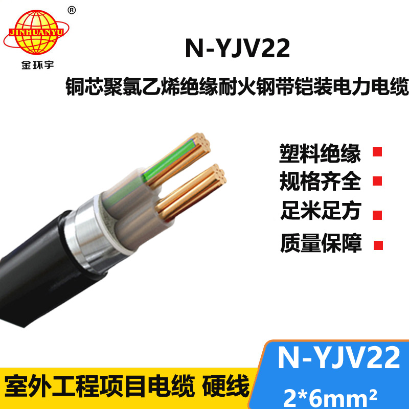金环宇电线电缆 铜芯电力电缆 深圳耐火铠装电缆厂家N-YJV22-2X6平方