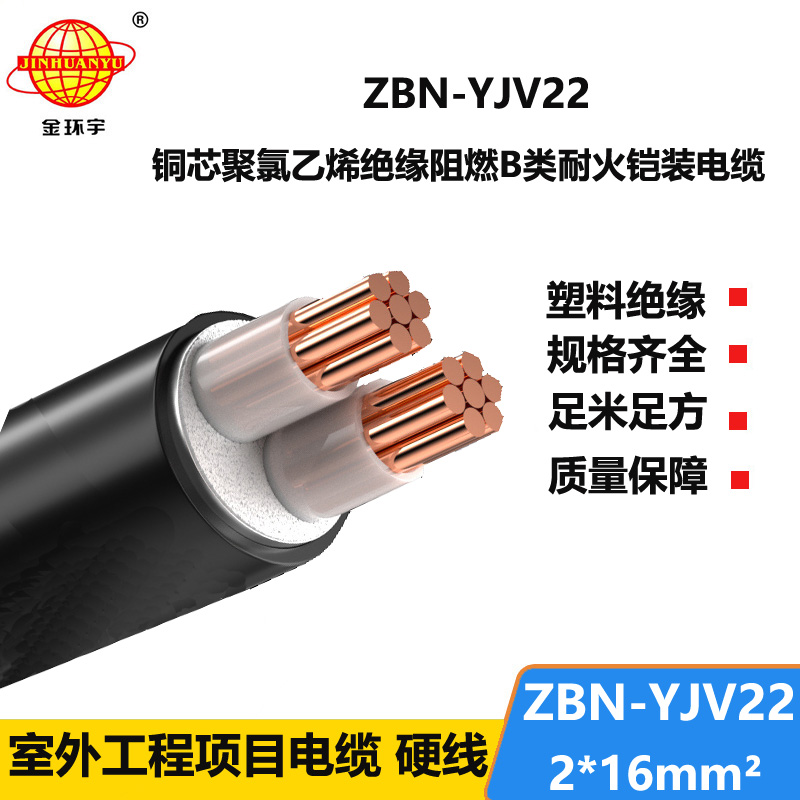 金环宇电线电缆 ZBN-YJV22-2X16平方 铠装阻燃耐火yjv22电力电缆