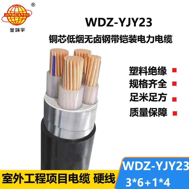 金环宇电线电缆 铠装电力电缆WDZ-YJY23-3x6+1x4无卤低烟铜芯电缆