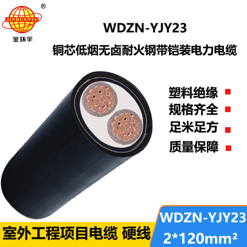 金环宇电线电缆 钢带铠装低烟无卤耐火电缆WDZN-YJY23-2X120平方