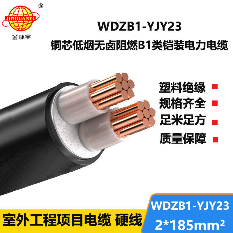 金环宇 低烟无卤铠装电缆 b1类阻燃交联电缆WDZB1-YJY23-2X185
