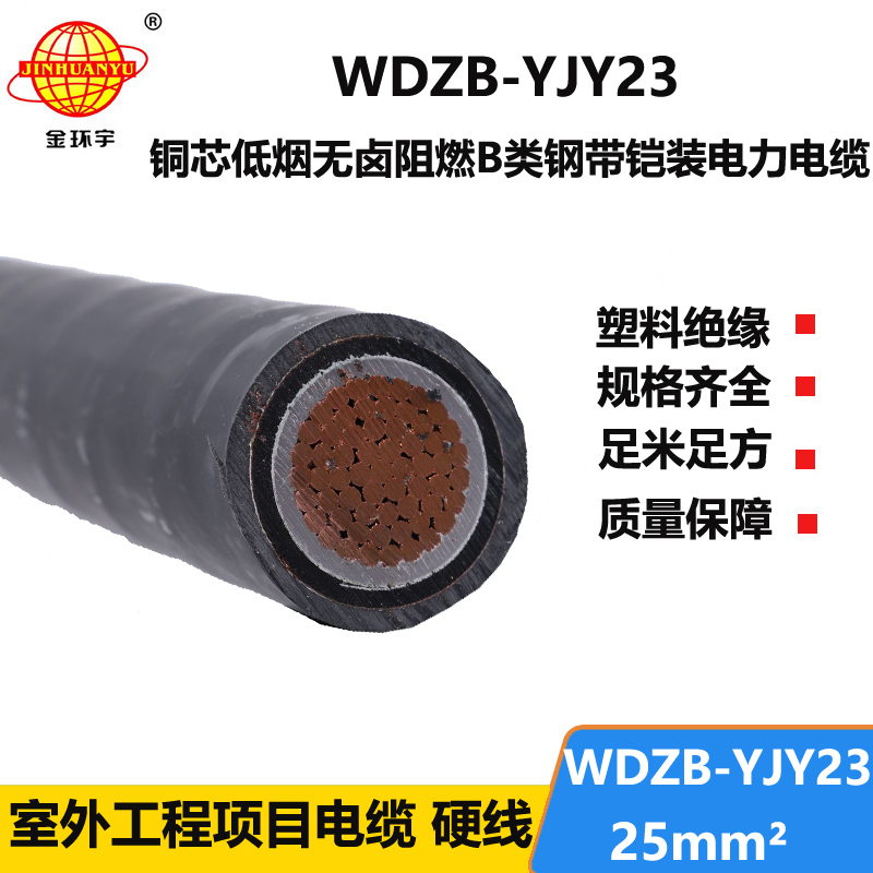 金环宇电线电缆 无卤低烟阻燃电缆WDZB-YJY23-25平方 单芯铠装电缆
